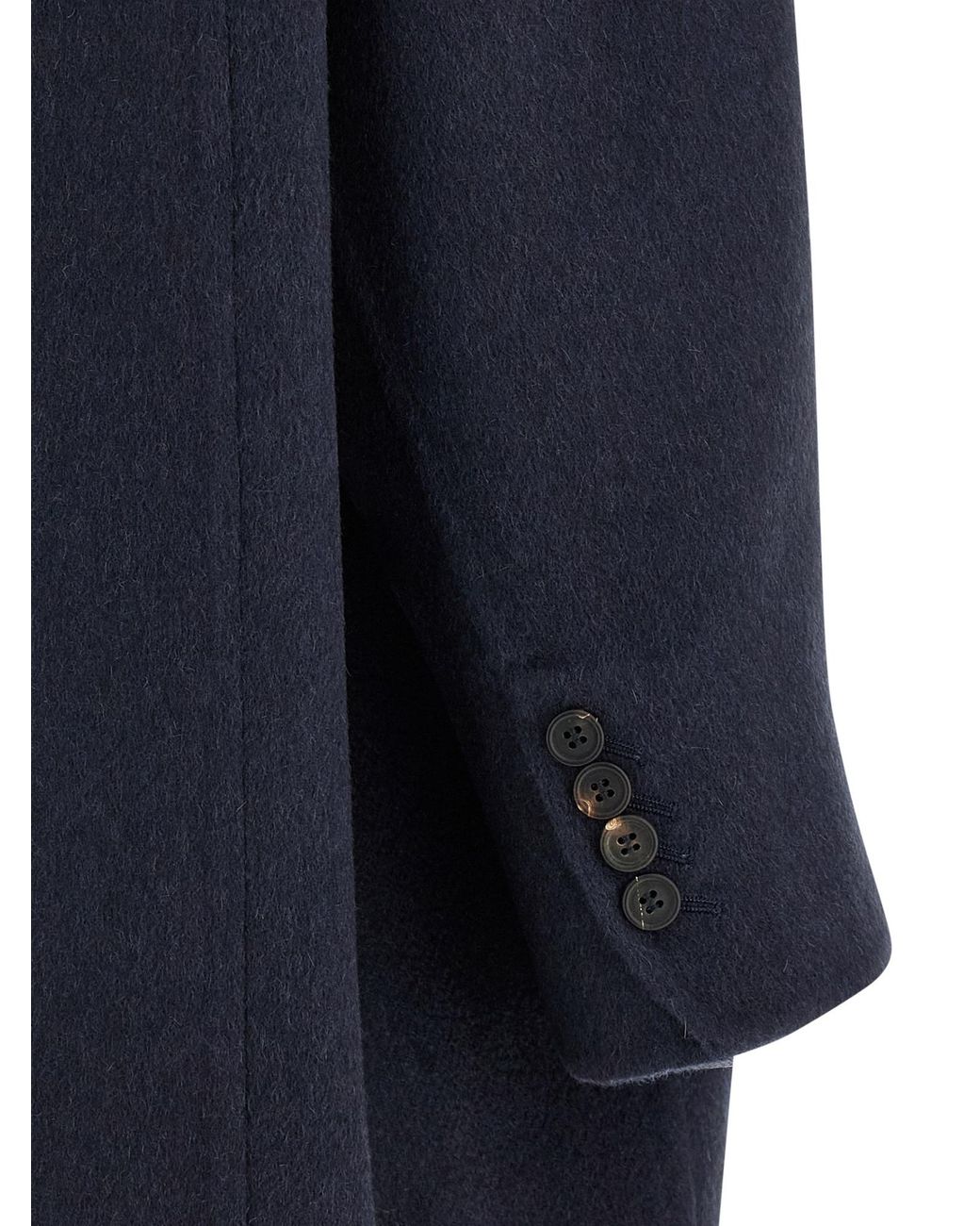 Brunello Cucinelli Blue Double-Breasted Cashmere Coat