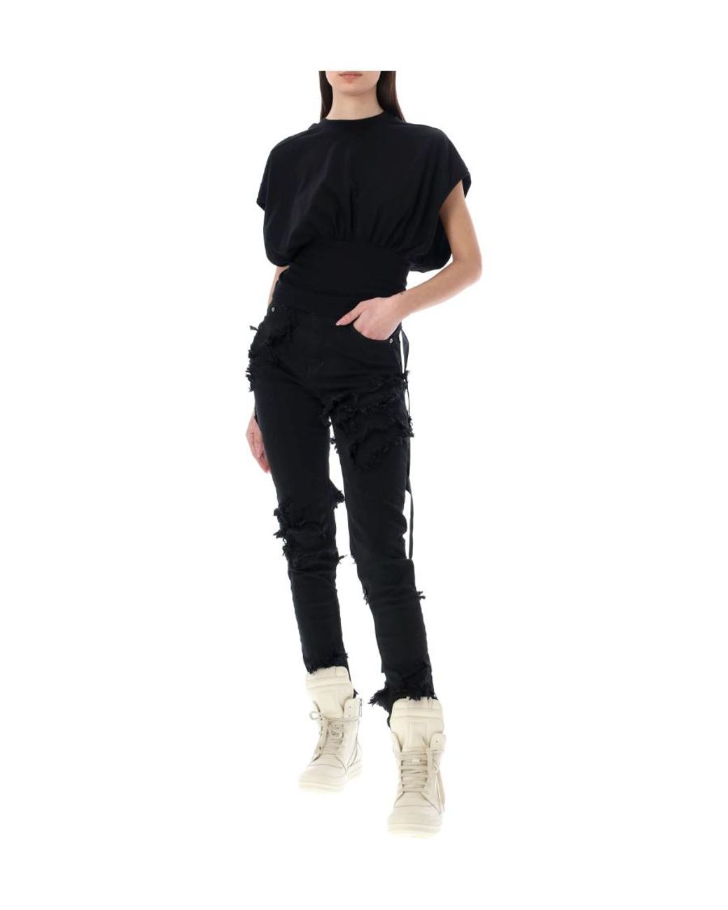 Rick Owens Black Detroit Distressed Denim Jeans