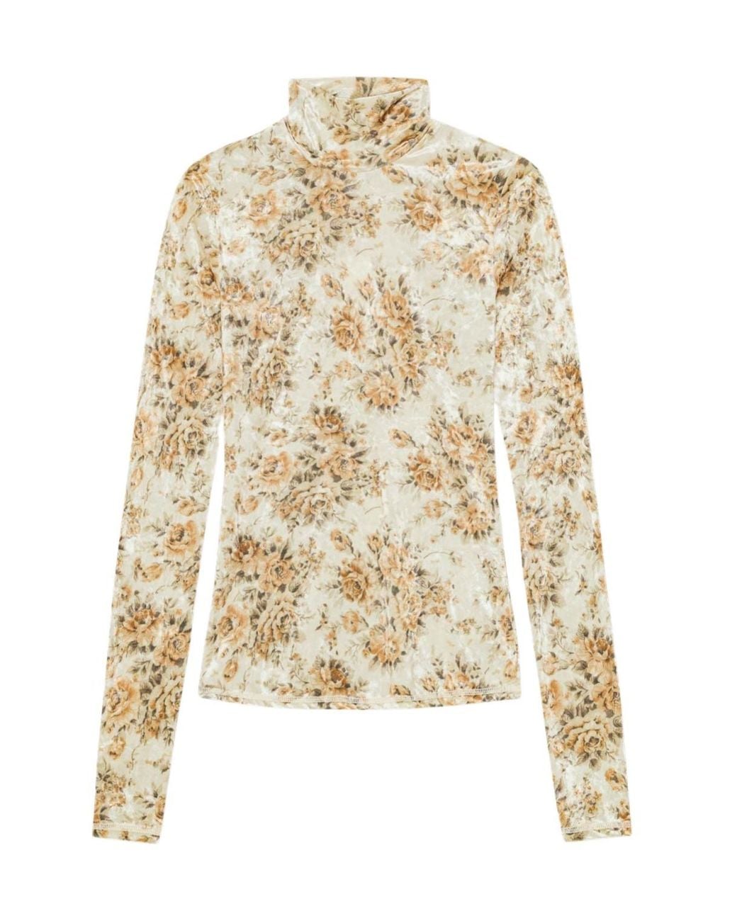 Ganni White Floral Printed Roll-Neck Top