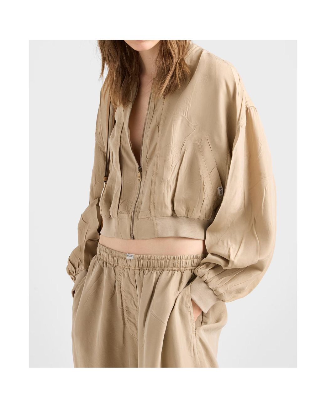 Prada Natural Cropped Old-Silk Bomber Jacket