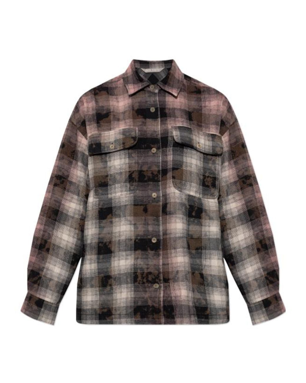Palm Angels Brown Curved Logo Coated Checkshirt