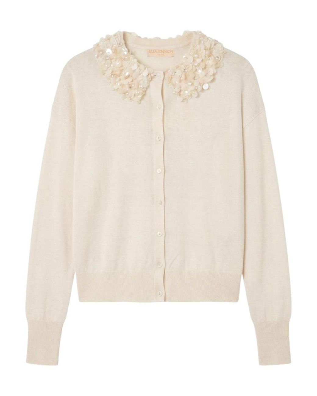 Ulla Johnson White Anna Embellished Collar Knitted Cardigan