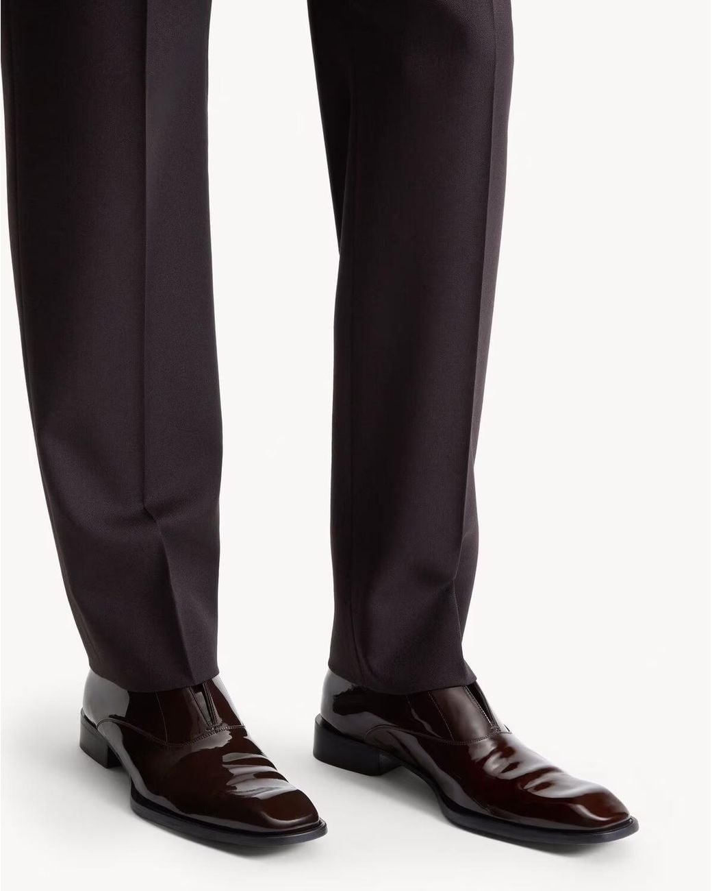 Saint Laurent Brown Milton Chaussures Oxford Slip-On En Cuir Verni for men