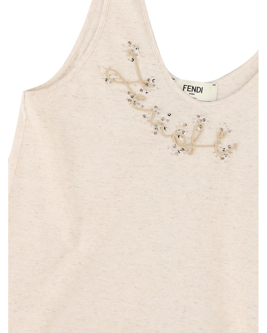 Fendi Natural Logo Detailed Embellished Tank Top