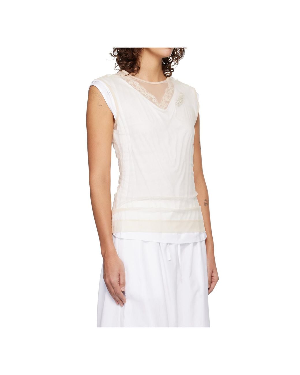 Simone Rocha White Layered Lace-Trimmed T-Shirt