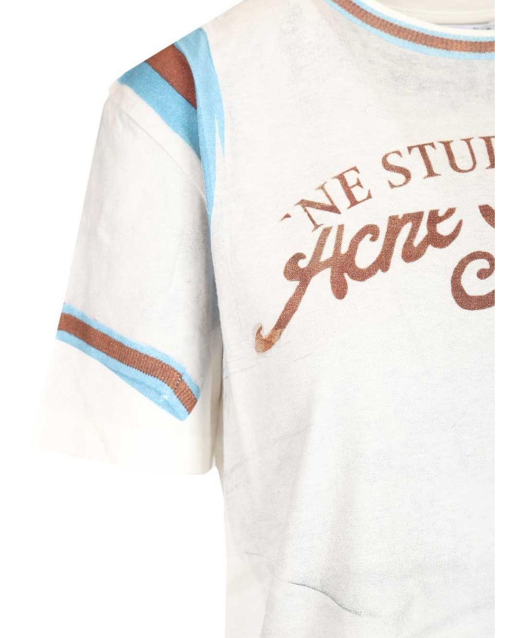 Acne White Logo Printed Crewneck T-Shirt