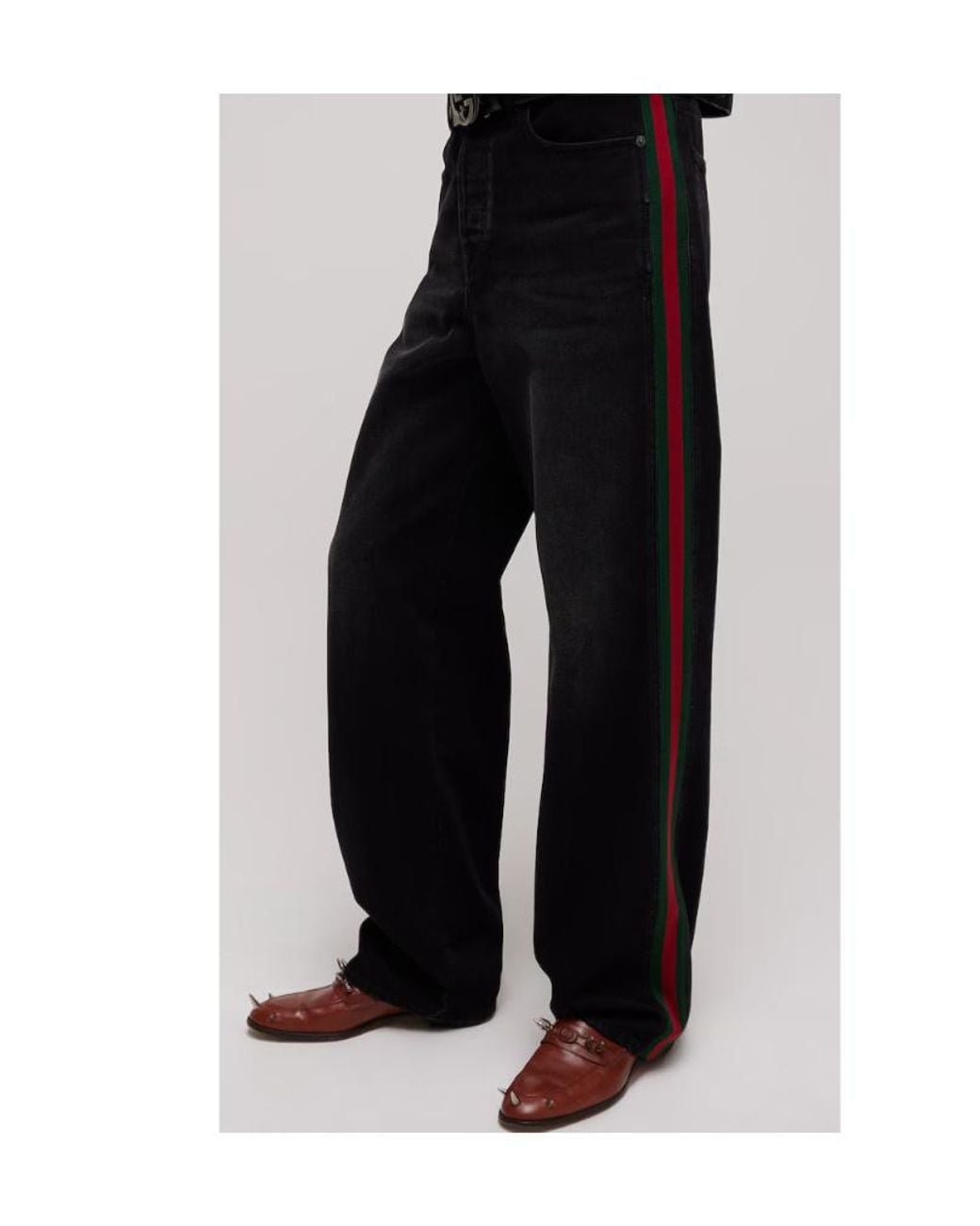 Gucci Black Web Stripe Baggy Jeans for men