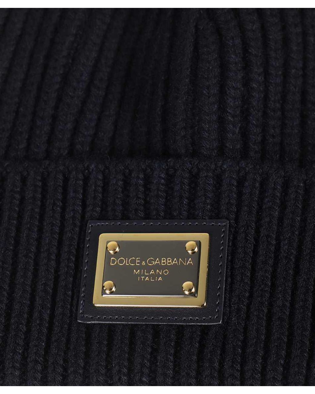 Dolce & Gabbana Blue Ribbed Knit Cashmere Beanie Hat for men