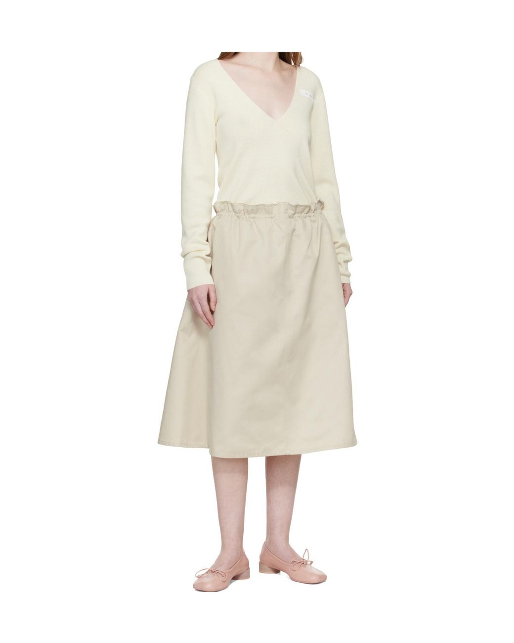 MM6 by Maison Margiela White V-Neck Wool Blend Sweater
