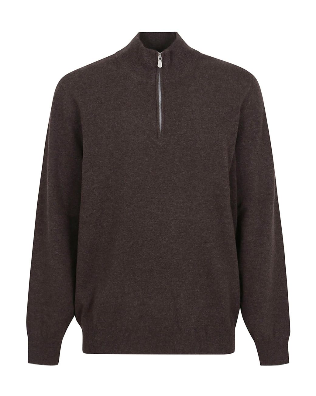 Brunello Cucinelli Gray Funnel-Neck Knitted Polo Shirt for men