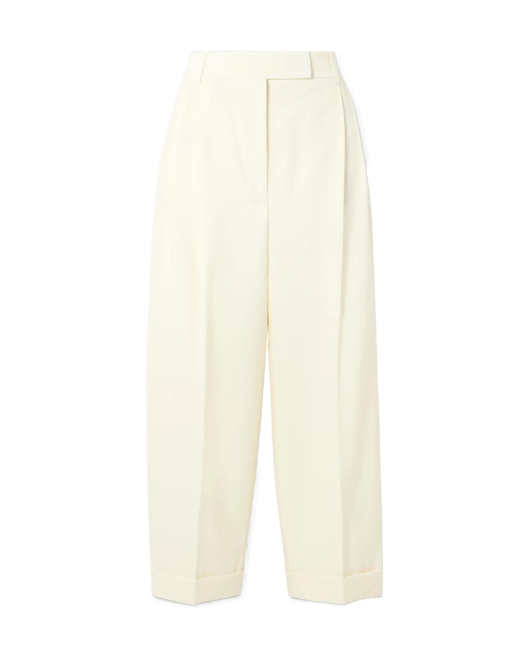 Rohe White Cropped Pleated Wool Wide-Leg Pants