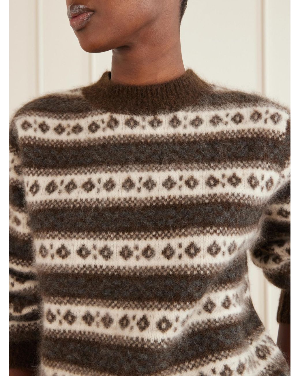 Doen Brown Striped Intarsia-Knit Wool Sweater