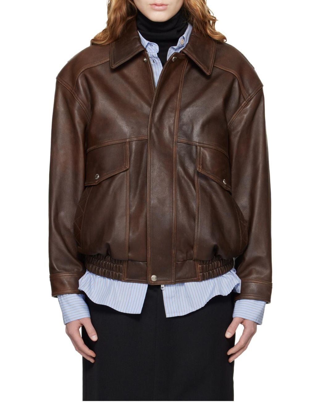DUNST Brown Long-Sleeved Leather Jacket
