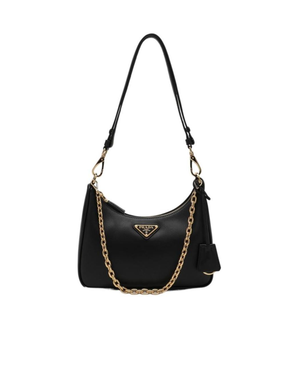 Prada Black Triangle-Logo Zipped Shoulder Bag