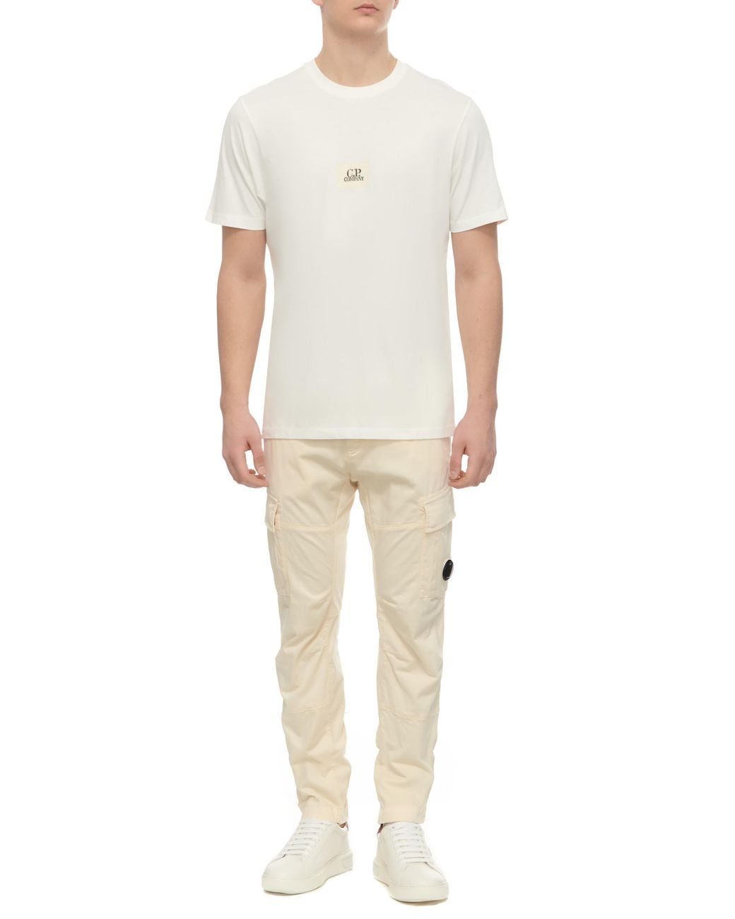 C P Company White Logo-Patch Cotton T-Shirt for men