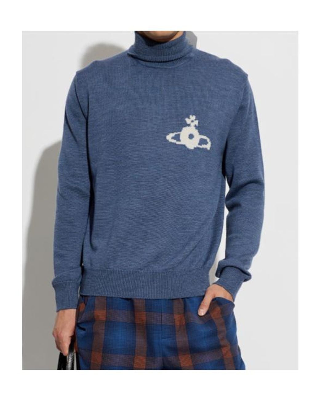 Vivienne Westwood Blue Mark Orb Turtleneck Knitted Sweater for men