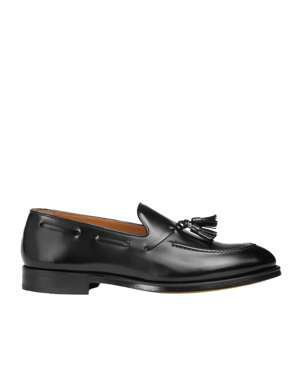 Doucal's Black Almond Toe Tasseled Loafers for men