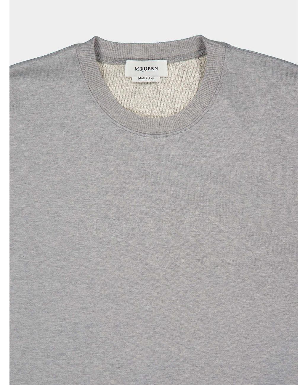 McQueen Gray Embossed Logo Sweatshirt for men
