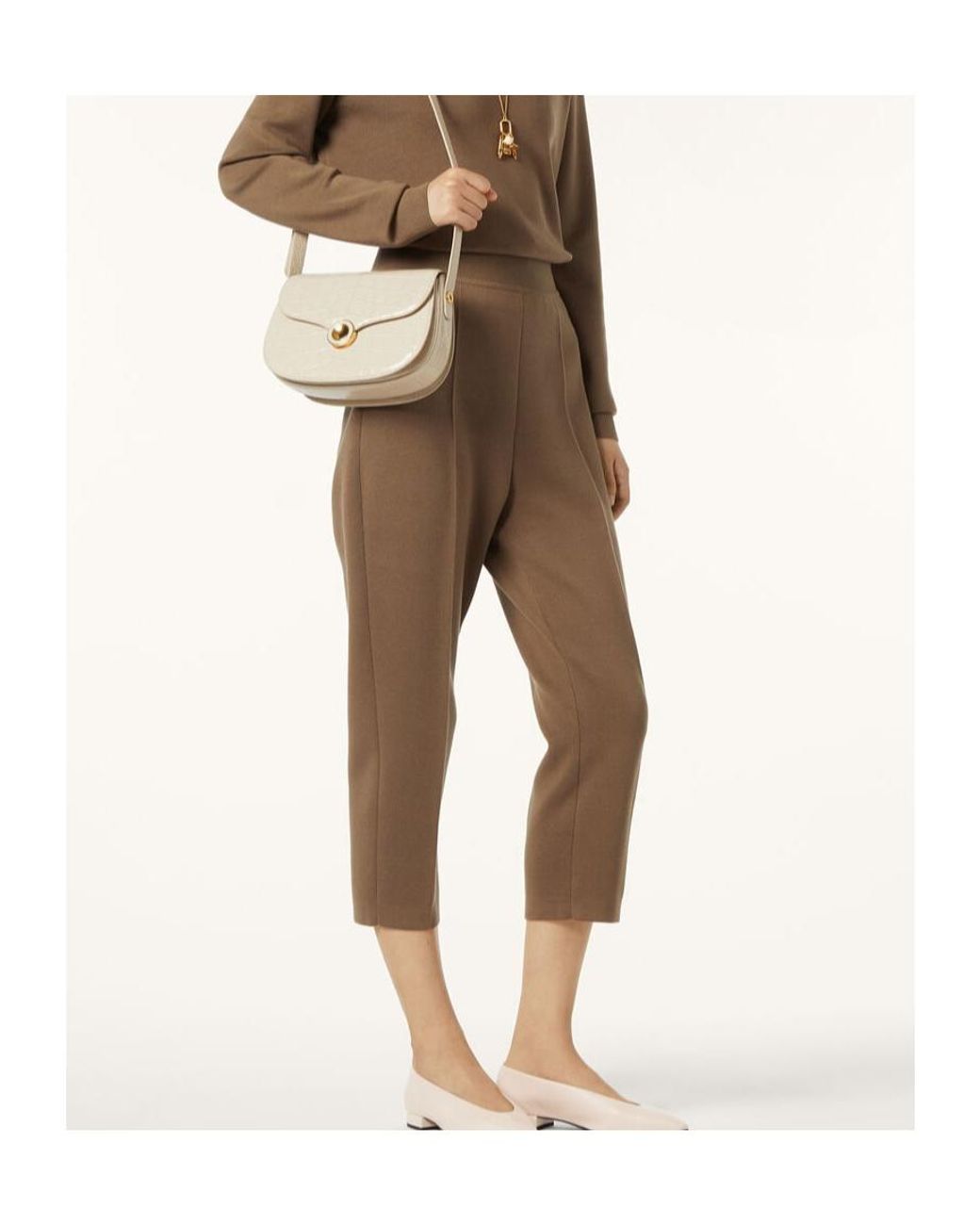 Loro Piana Brown Elastic Ribbed Waist Knitted Casual Pants