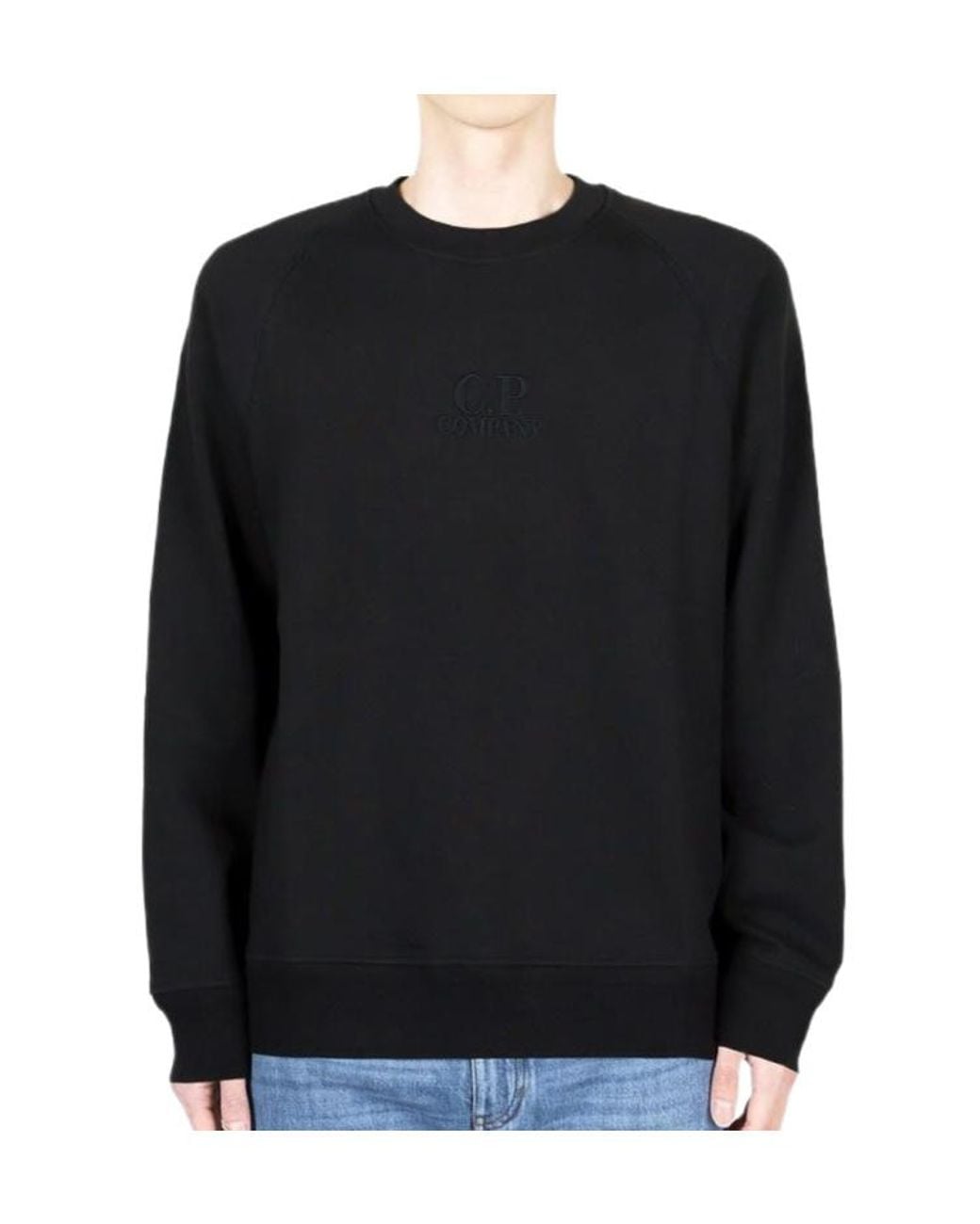 C P Company Black Embroidered Logo Fleece Pullover for men