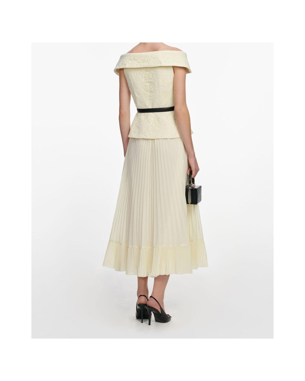 Self-Portrait Natural Lace Chiffon Midi Dress