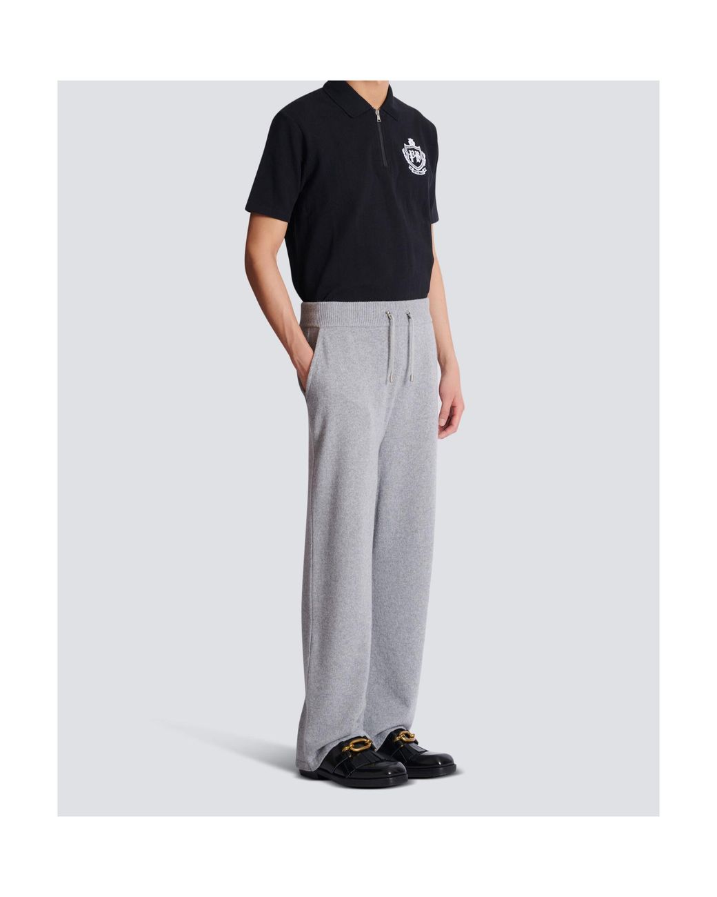 Balmain Gray Logo Patch Straight-Leg Trousers for men