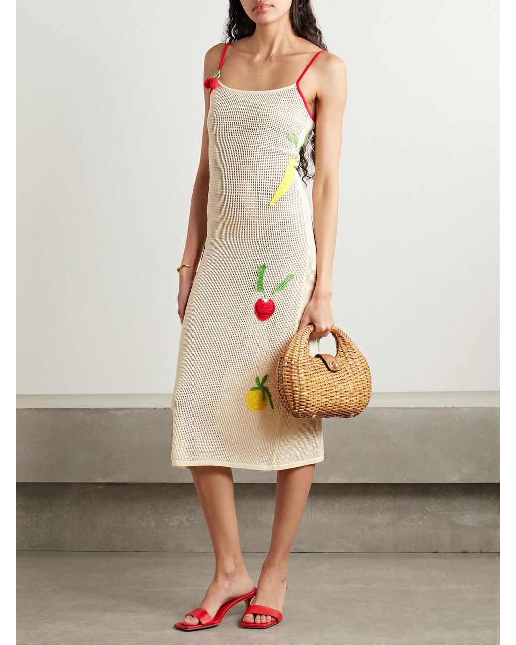 Staud White Crocheted Cotton Midi Dress