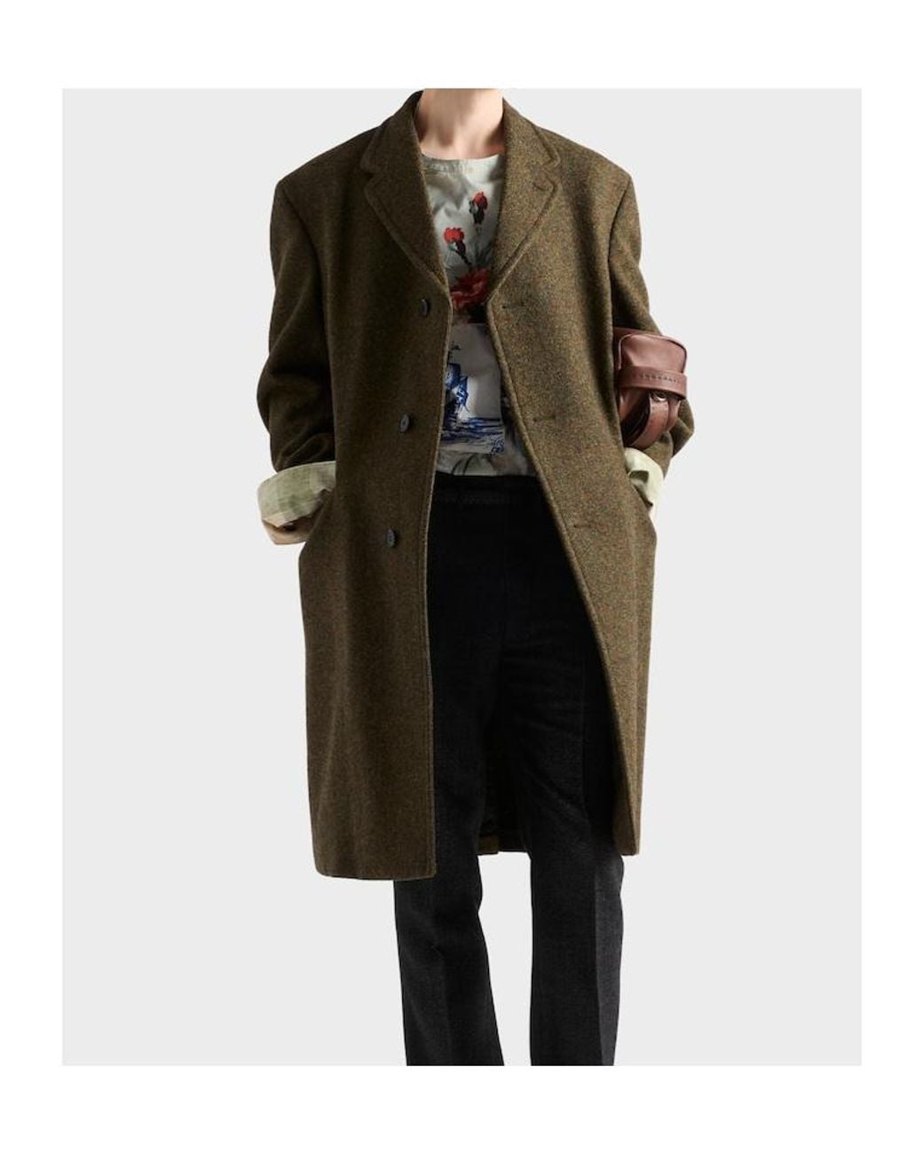 Prada Gray Cotton Floral Back-Button Shirt for men