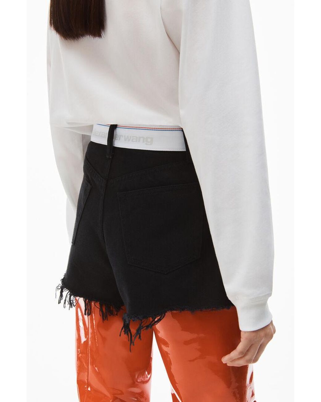 T By Alexander Wang Black Logo-Waistband Denim Shorts