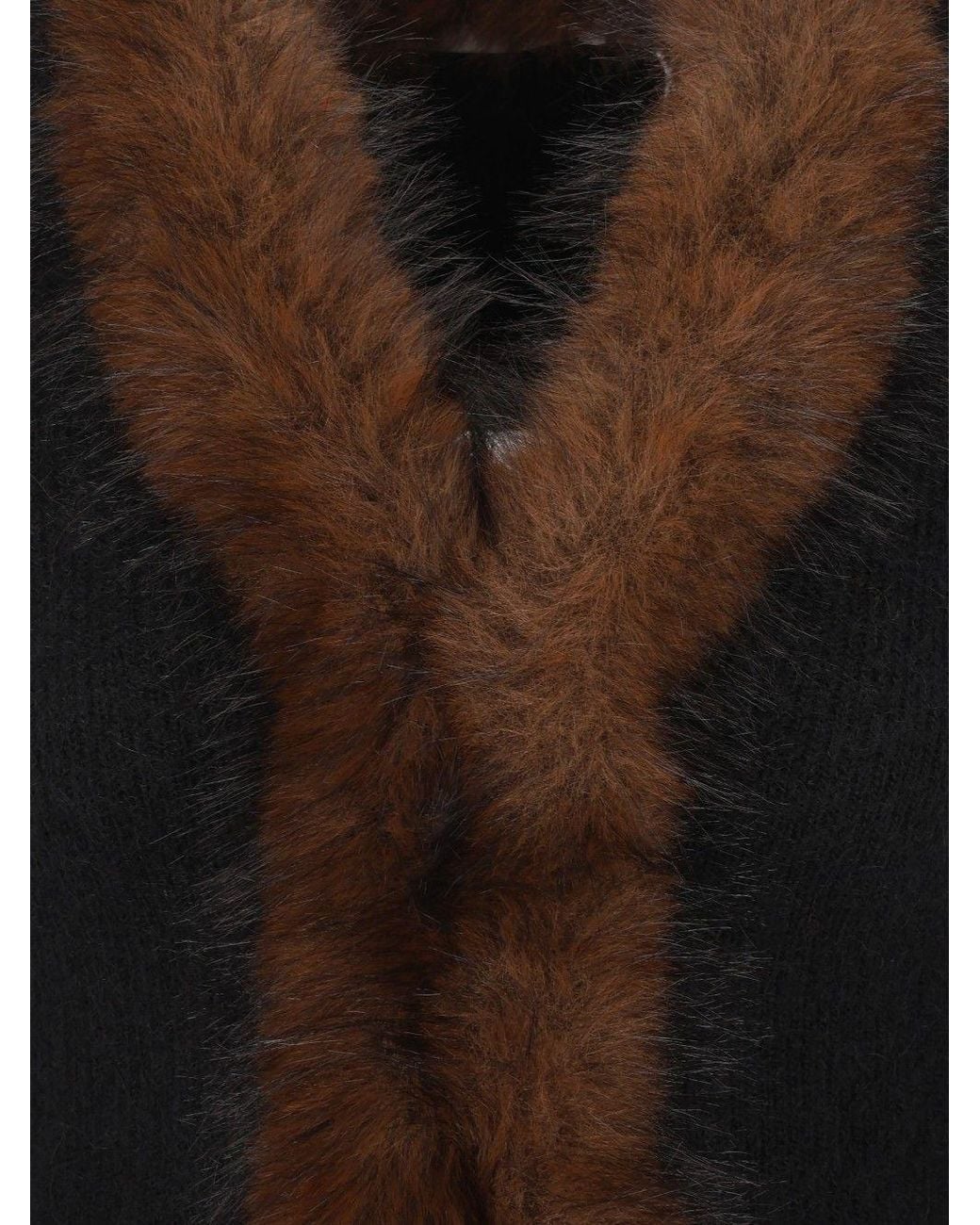 Self-Portrait Black Faux Fur Trim Cardigan