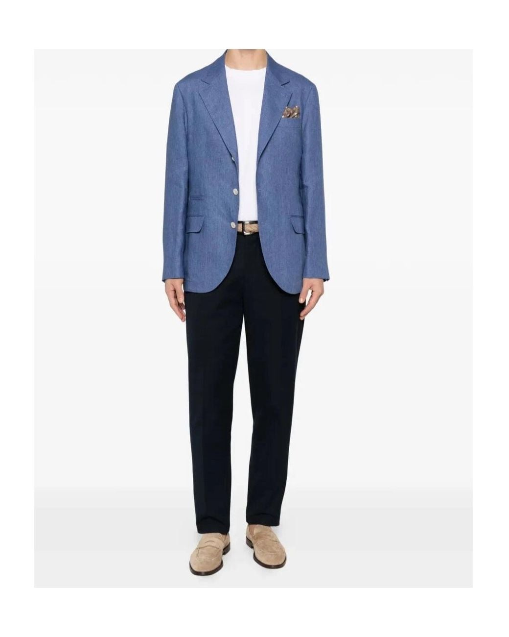 Brunello Cucinelli Blue Single-Breasted Tailored Blazer for men
