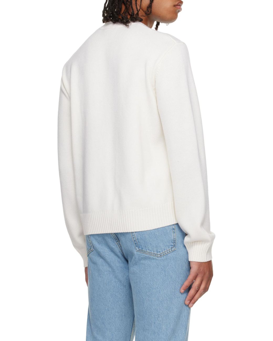 Casablanca White Floral Embroidered Crew Neck Sweater for men