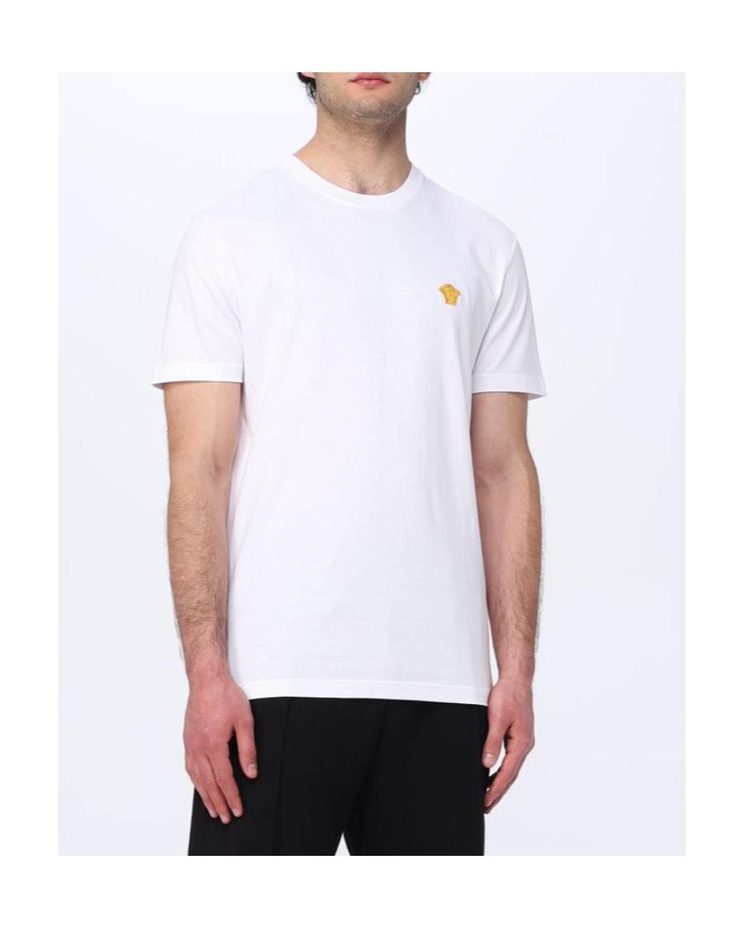 Versace White Logo-Embroidered Crewneck T-Shirt for men