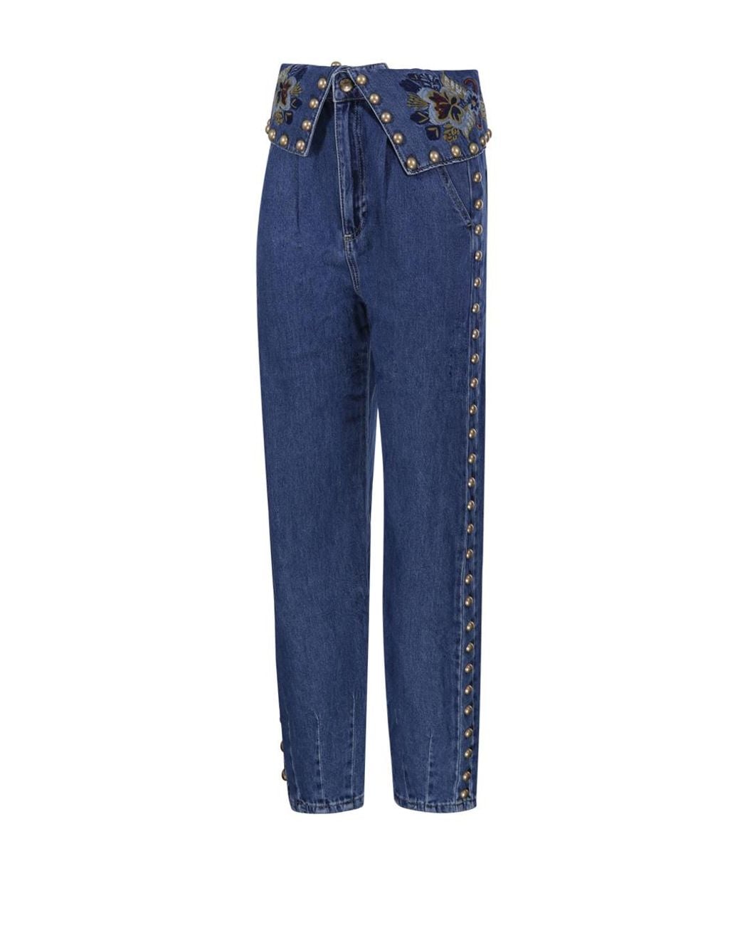 Farm Rio Blue Embellished Balloon Jeans