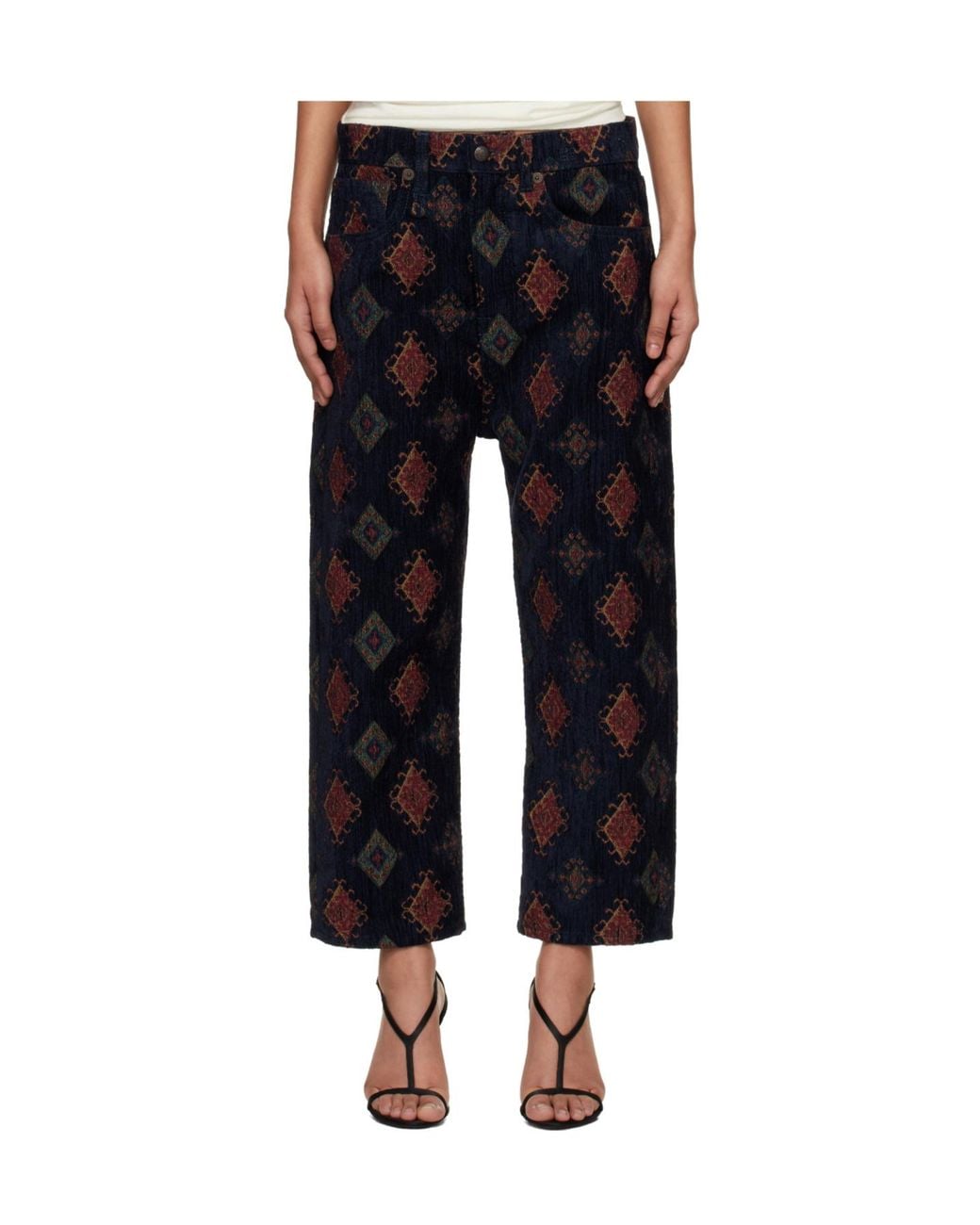R13 Black Jacquard Straight-Leg Cropped Casual Pants