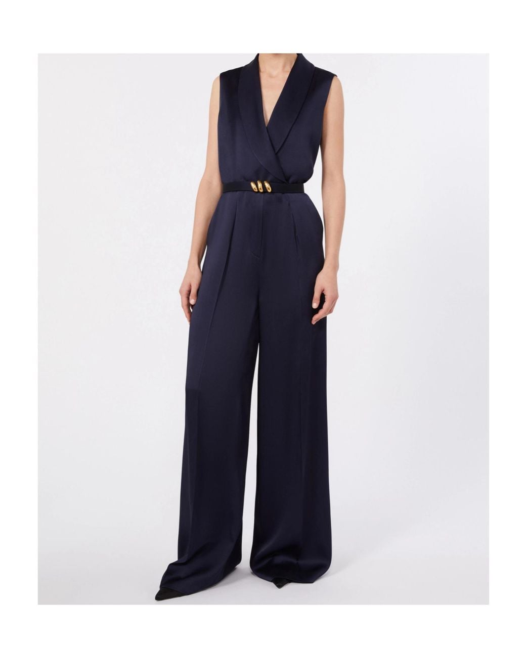 Max Mara Blue Envers Satin Tuxedo Jumpsuit
