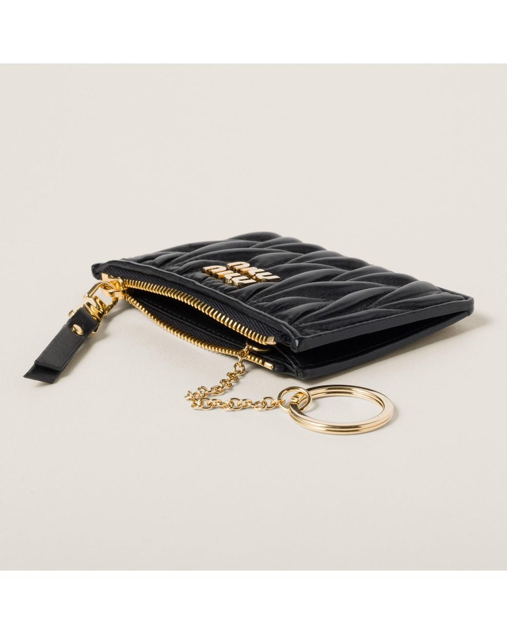 Miu Miu Black Matelassé Zip Card Wallet