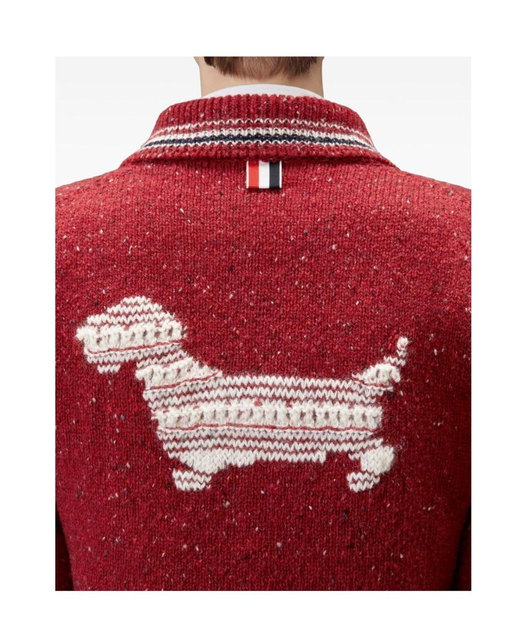 Thom Browne Red Hector Pointelle-Knit Cardigan