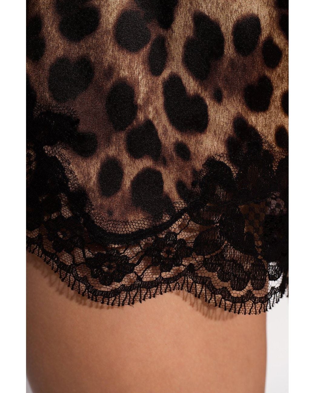 Dolce & Gabbana Black Leopard Printed Lace-Detailed Pajama Shorts