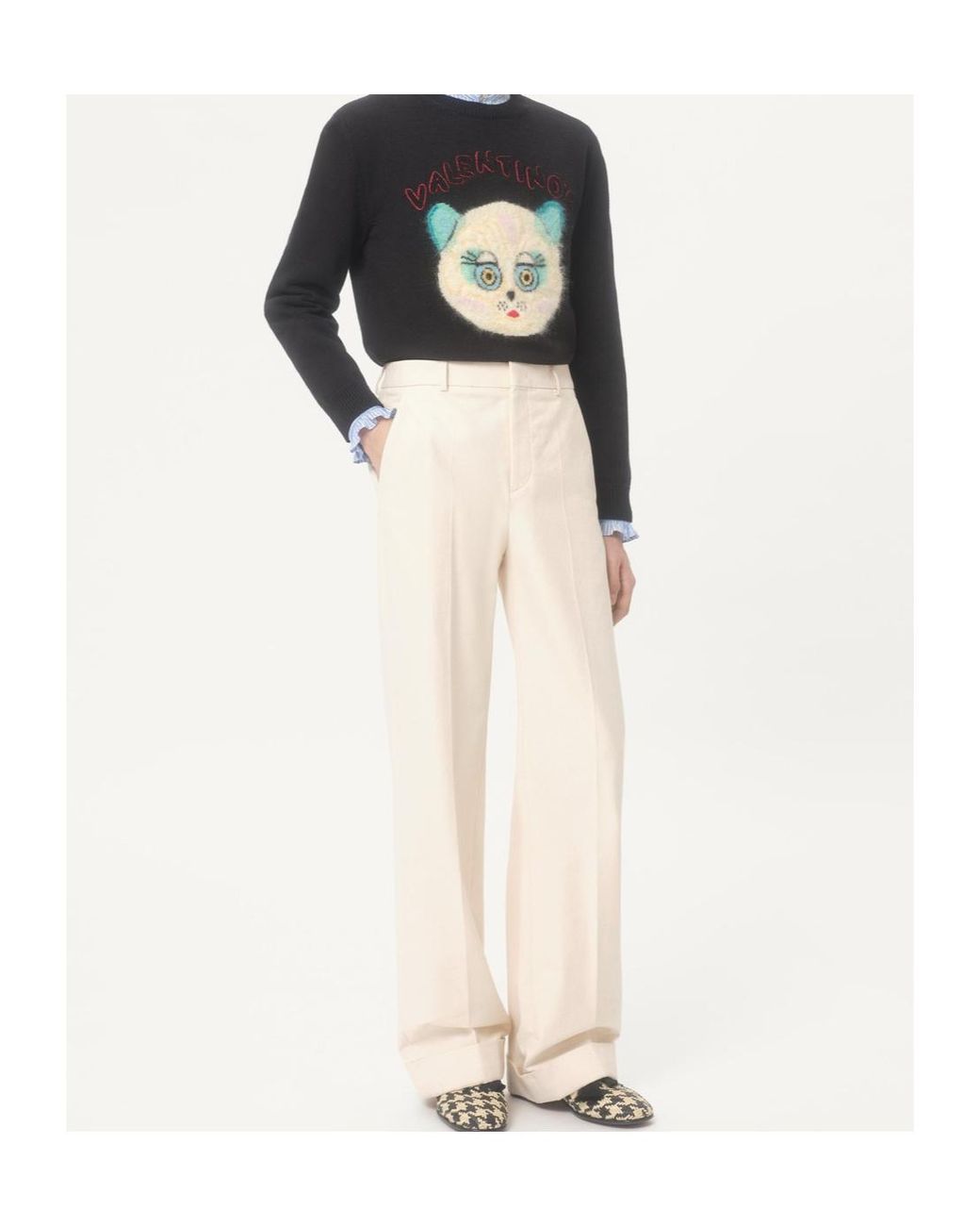 Valentino White Turn-Up Hem Wide Leg Pants for men