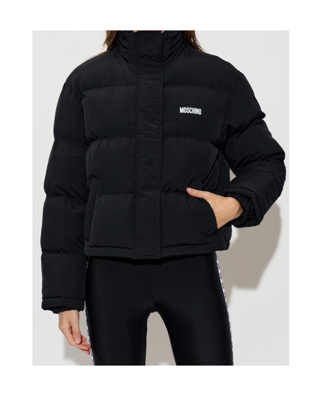 Moschino Blue Logo Stand Collar Puffer Jacket