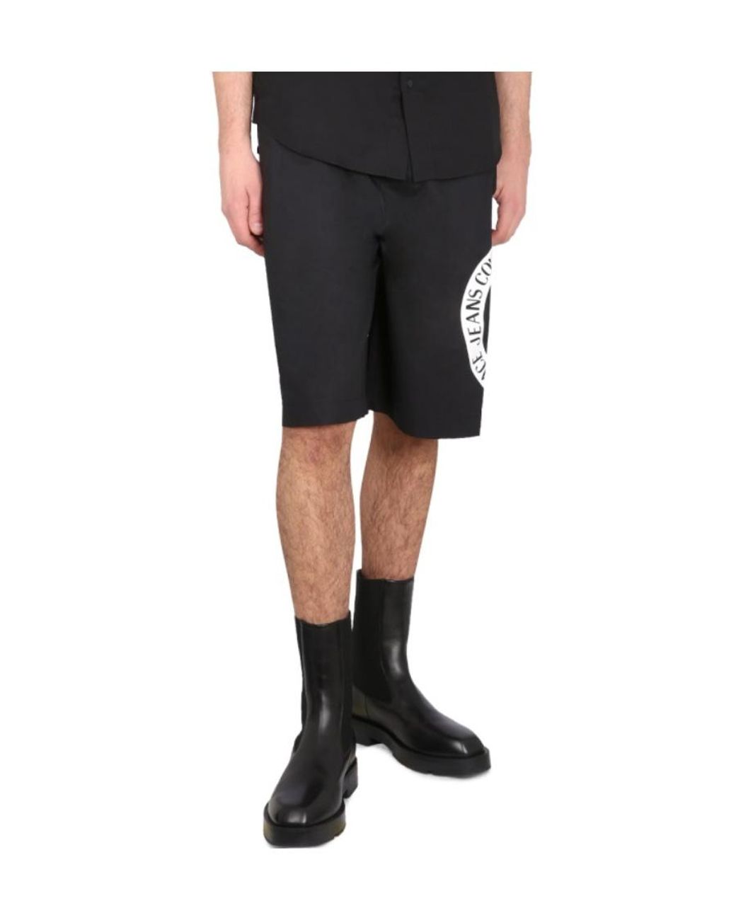 Versace Jeans Black Couture Logo-Printed Elasticated Waistband Shorts for men