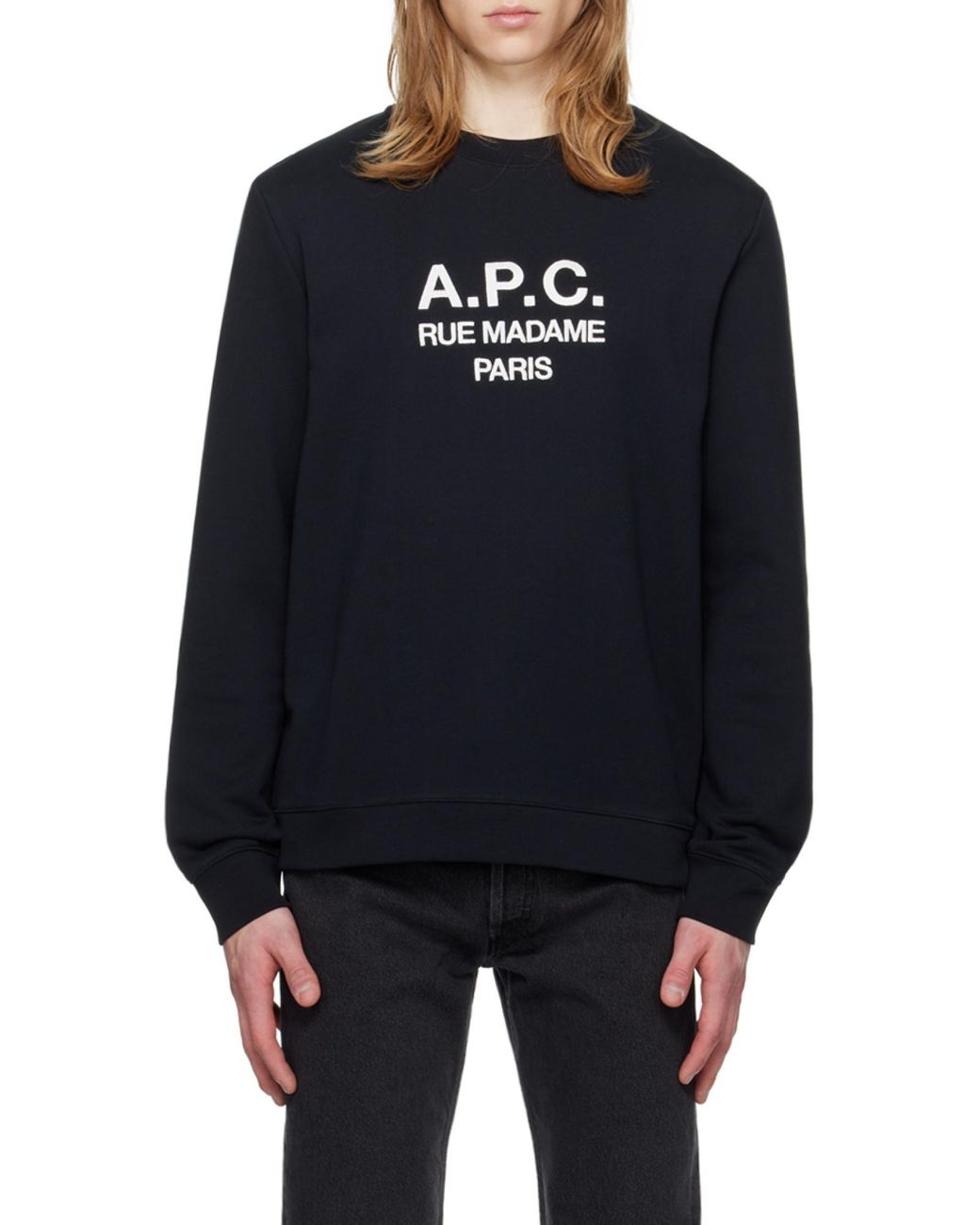 A.P.C. Black Logo Embroidered Crewneck Sweatshirt for men