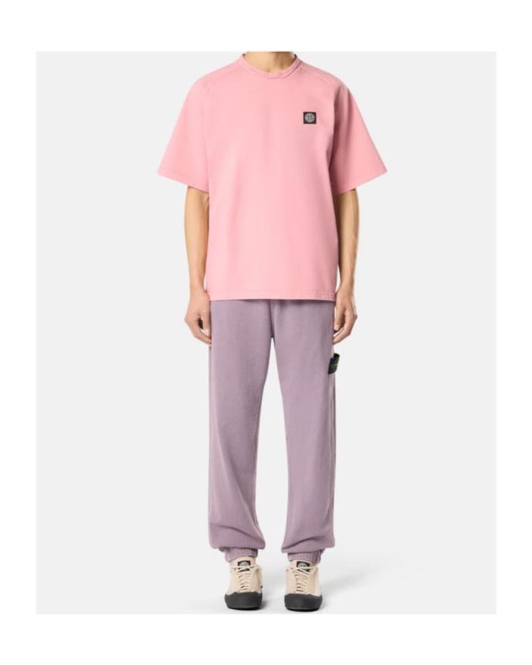 Stone Island Pink Oversized Logo Patch T-Shirt for men