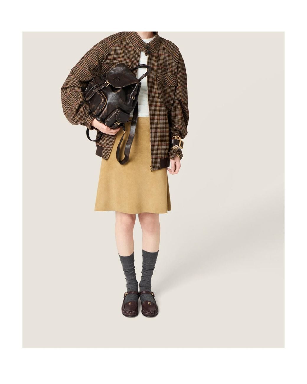 Miu Miu Brown Leather Loafers With Strap