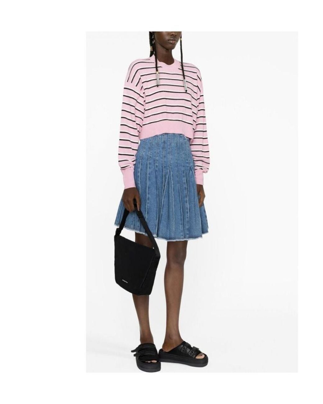 Palm Angels Red Striped Cropped Crewneck Jumper