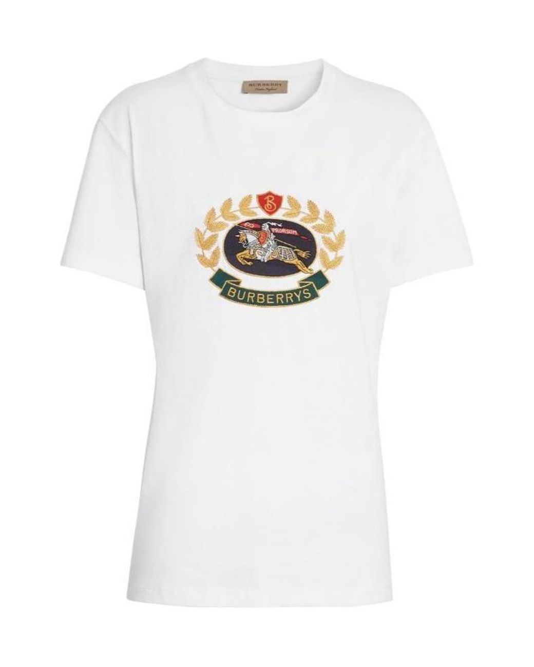 Burberry White Equestrian Knight Logo Embroidered T-Shirt