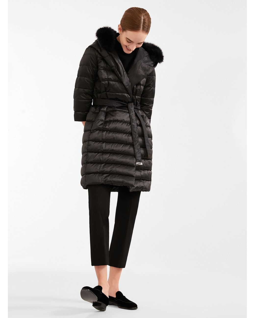 Max Mara Black Hooded Quilted Down Jacket