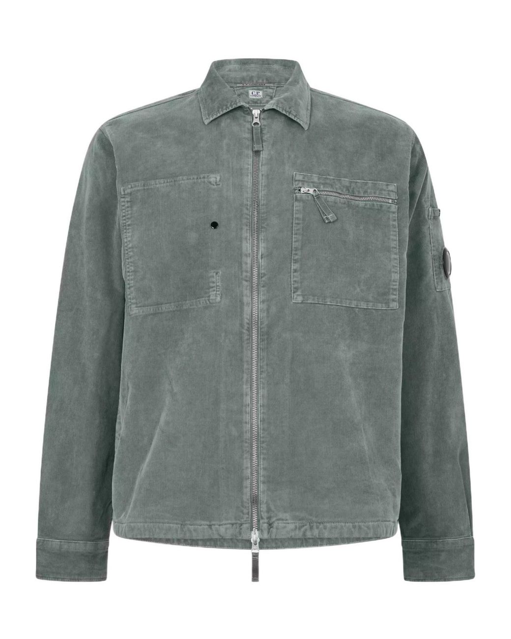 C P Company Green Corduroy Long Sleeve Zip Overshirt for men