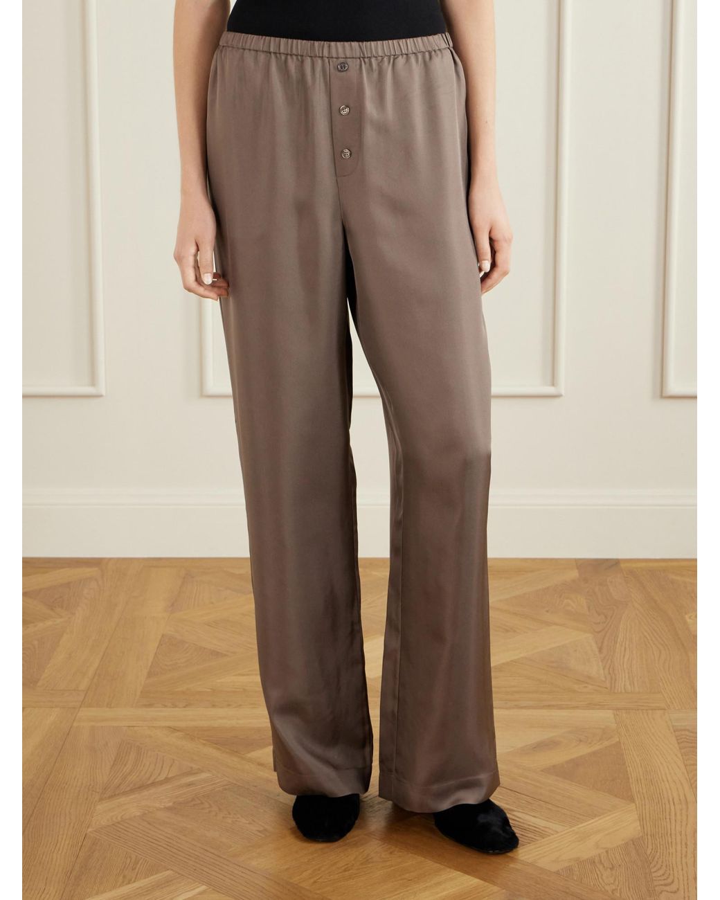 Rohe Brown Silk-Satin Wide-Leg Pants
